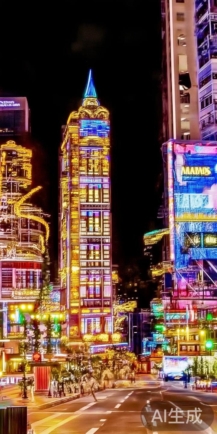 走在澳门金沙周边，第一映入眼帘的是五光十色的霓虹灯