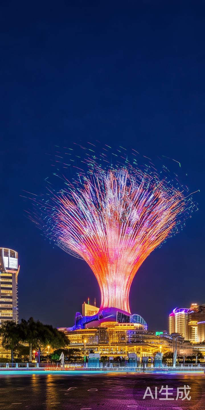 作为澳门现代化的象征之一，澳门金沙城的灯光秀堪称城